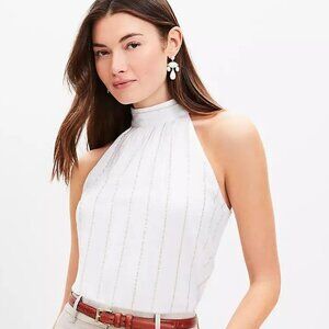 NWT LOFT Shimmer Stripe Crinkle‎ Bow Back Halter Top Size L/12